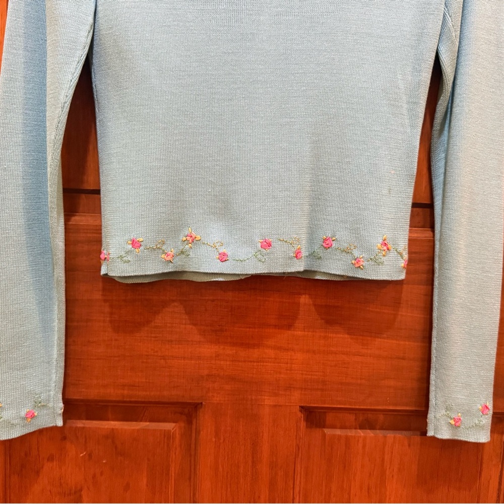 Ann Taylor Blue Knit Cardigan with Floral Embroidery - Picture 8 of 8